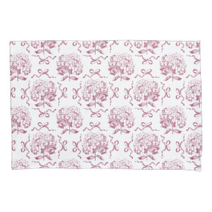 Elegant Preppy Pink Hydrangea Bow Toile Pattern Pillowcase