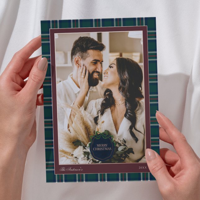 Elegant Preppy Plaid Burgundy Christmas Photo (Creator Uploaded)