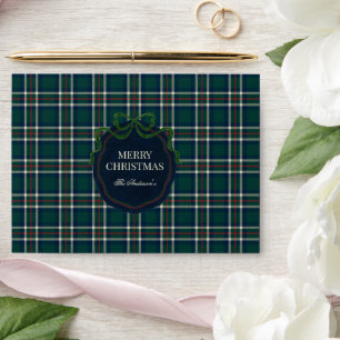 Elegant Preppy Plaid Green Navy Christmas Envelope