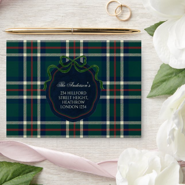 Elegant Preppy Tartan Plaid Green Navy  Envelope (Wedding)