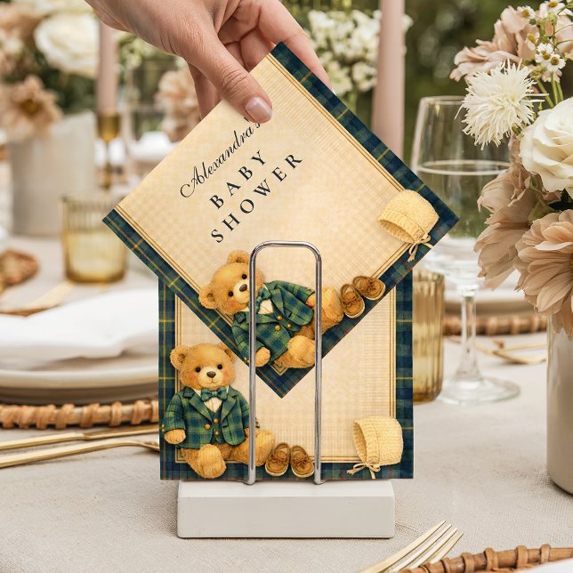 Elegant Preppy Teddy Bear Baby Shower Napkin (Creator Uploaded)