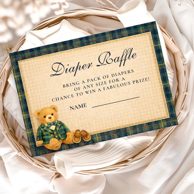 Elegant Preppy Teddy Bear Diapper Raffle Enclosure Card (Creator Uploaded)