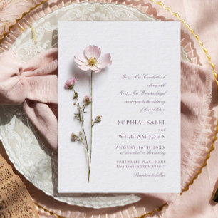 Elegant Pressed Dry Pastel Boho Flowers Wedding Invitation