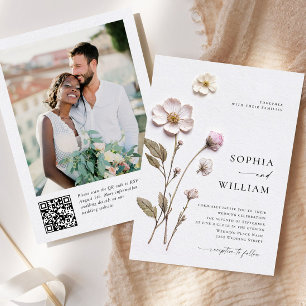 Elegant Pressed Dry Pastel Boho Flowers Wedding Invitation