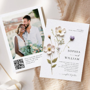 Elegant Pressed Dry Pastel Boho Flowers Wedding Invitation