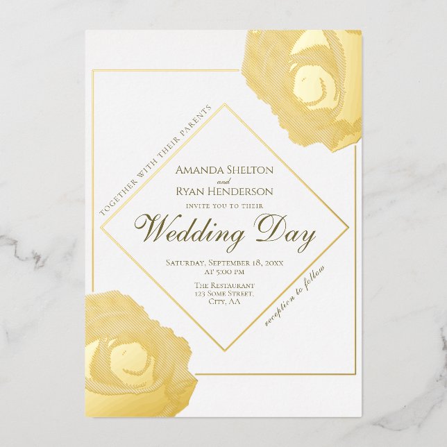 Elegant Pressed Gold Rose Floral Wedding  (Front)