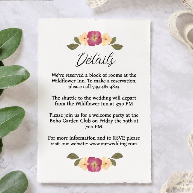 Elegant Pressed Wildflower Garden Wedding Details Enclosure Card (Creator Uploaded)