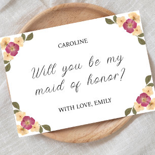 Elegant Pressed Wildflower Maid of Honour Proposal Card