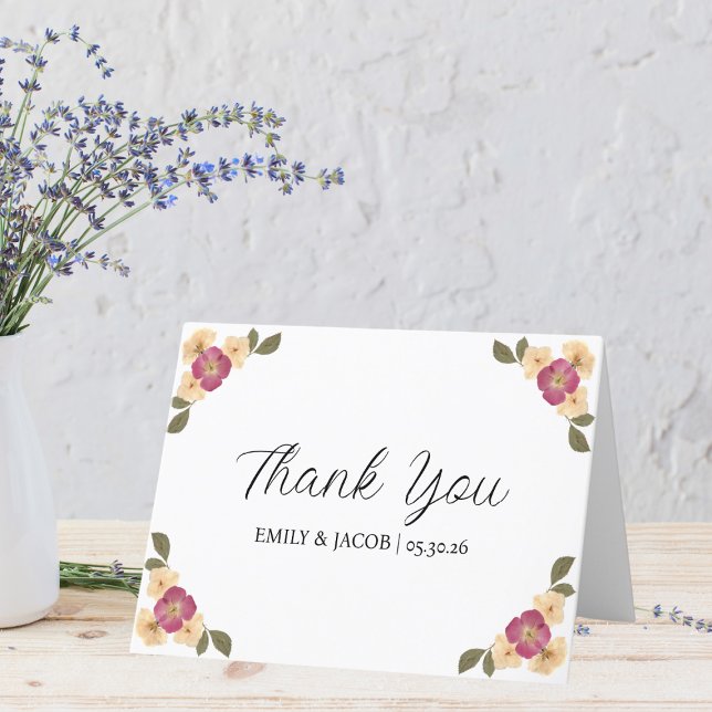 Elegant Pressed Wildflowers Boho Garden Wedding Thank You Card (Creator Uploaded)