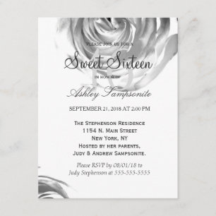 Elegant Pretty Black and White Rose Print Invitation