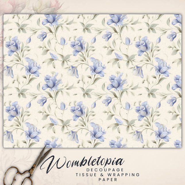 Elegant Pretty Blue Floral on Cream Decoupage Tissue Paper (Creator Uploaded)
