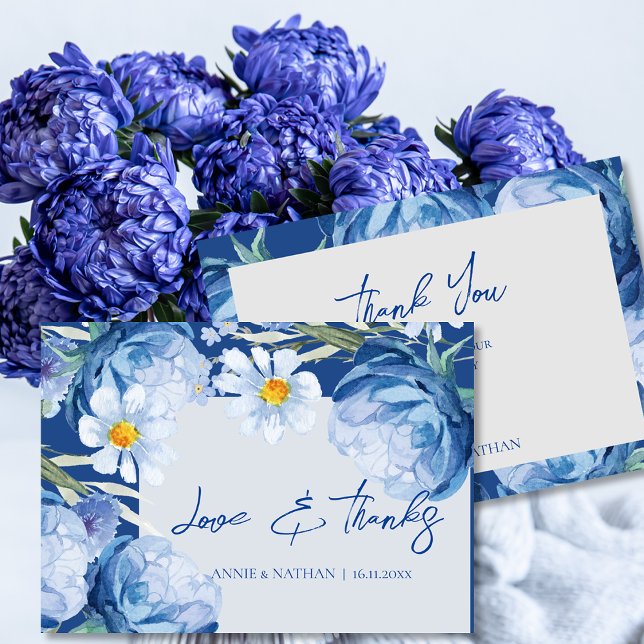 Elegant Pretty Blue Flowers Trendy Floral Wedding Thank You Card (Elegant Pretty Blue Flowers Trendy Floral Wedding Thank You Card)