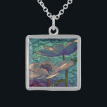 Elegant Pretty Blue Metallised Flowers Art Sterling Silver Necklace<br><div class="desc">Elegant and stylish metallised art with blue flowers. Stained glass look.</div>