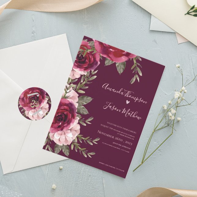 Elegant Pretty Blush Pink Burgundy Floral Wedding Invitation (Creator Uploaded)