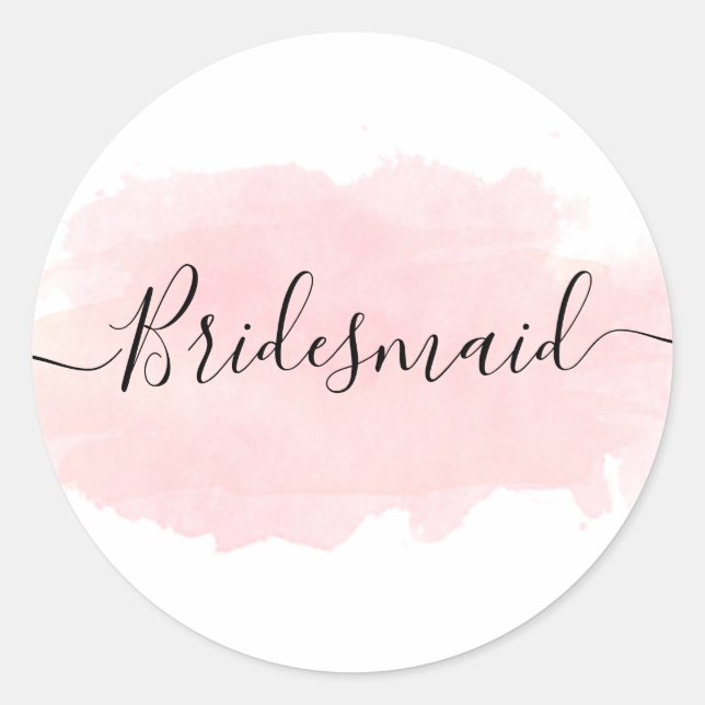 Elegant pretty chick pink watercolor bridesmaid classic round sticker (Front)