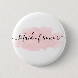 Elegant pretty chick pink watercolor maid of honou 6 cm round badge