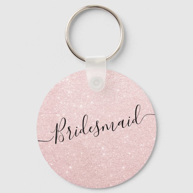 Elegant pretty chick rose gold glitter bridesmaid key ring (Front)