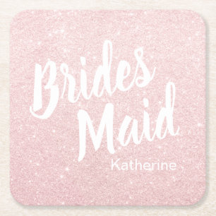 Elegant pretty chick rose gold glitter bridesmaid square paper coaster