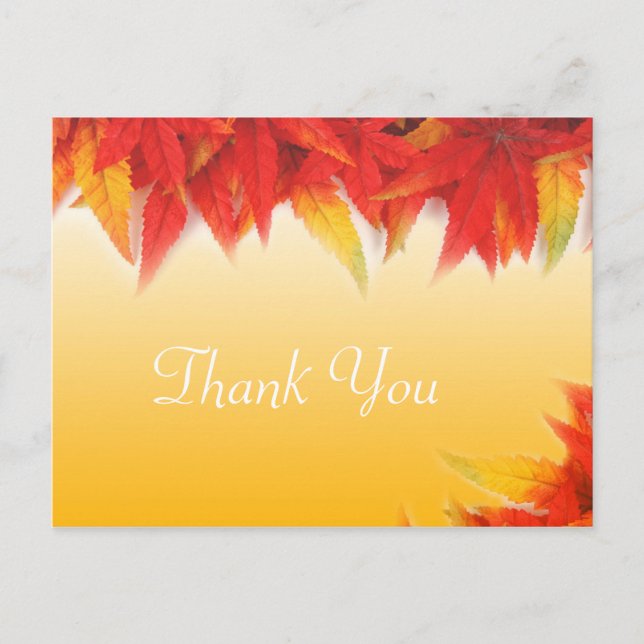Elegant, pretty fall wedding favour thank you postcard (Front)