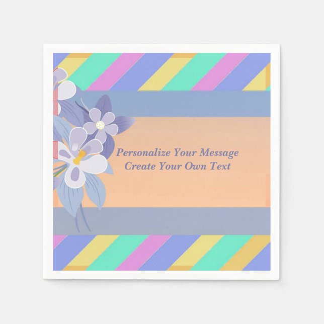Elegant & Pretty Floral Pastel Stripes Personalise Napkin (Front)