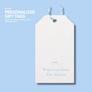 Elegant Pretty Girly Blue Bow Custom Name  Gift Tags