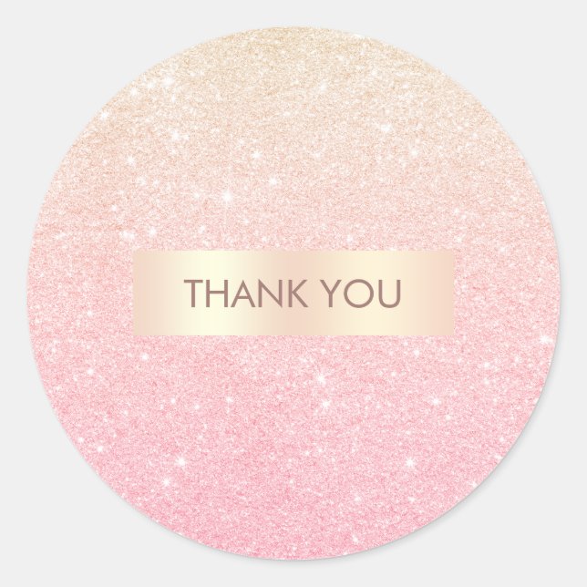 Elegant pretty girly gradient rose gold glitter classic round sticker (Front)