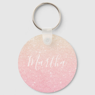 Elegant pretty girly gradient rose gold glitter key ring