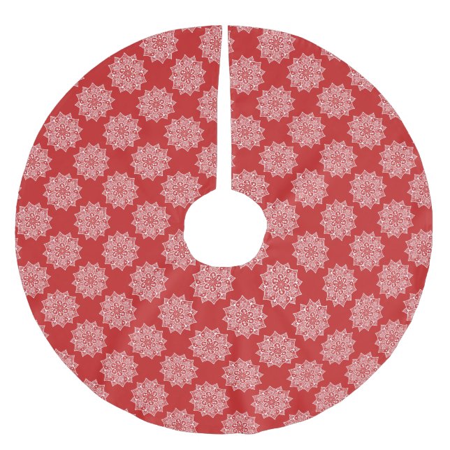 Elegant pretty girly red mandala pattern brushed polyester tree skirt (Front)