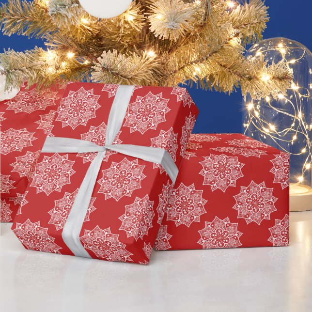 Elegant pretty girly red mandala pattern wrapping paper (Holidays)