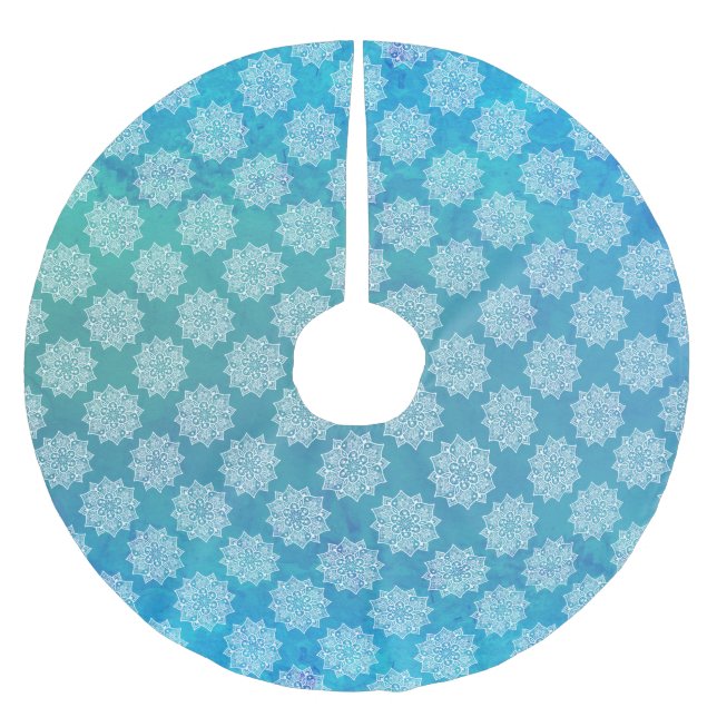 Elegant pretty girly turquoise mandala pattern brushed polyester tree skirt (Front)