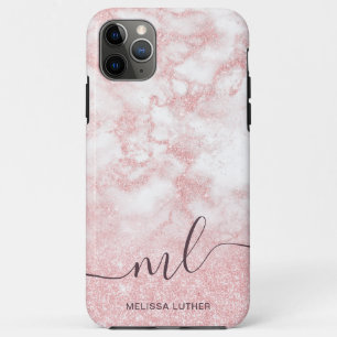 Elegant pretty gradient rose gold glitter marble Case-Mate iPhone case