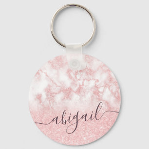 Elegant pretty gradient rose gold glitter marble key ring