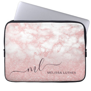 Elegant pretty gradient rose gold glitter marble laptop sleeve