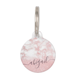 Elegant pretty gradient rose gold glitter marble pet tag