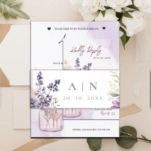 Elegant Pretty Monogram Purple Floral Wedding Invitation Belly Band