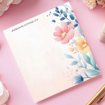 Elegant Pretty Pastel Floral Personalised Name Notepad<br><div class="desc">Add a touch of sophisticated beauty to your notes with this personalised notepad. A vibrant arrangement of pastel flowers and foliage creates an elegant sidebar design along the right edge. The soft, muted background complements the floral motif. Customise this notepad with your own text. Perfect for everyday notes, to-do lists,...</div>