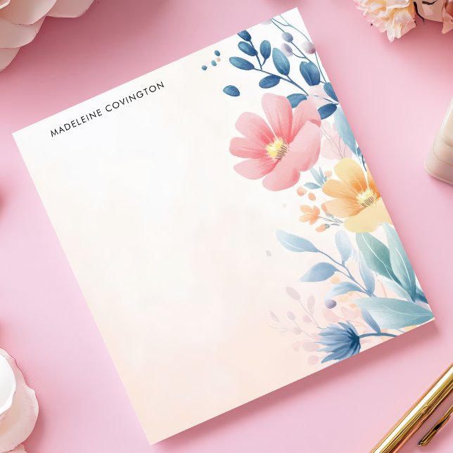 Elegant Pretty Pastel Floral Personalised Name Notepad (Creator Uploaded)