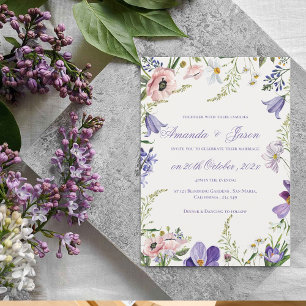 Elegant Pretty Peach Purple Blue Floral Wedding Invitation