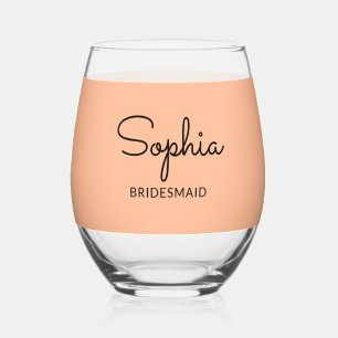 Elegant Pretty Peach Wedding Bridesmaid Keepsake Stemless Wine Glass