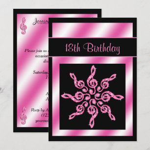 Elegant, Pretty Pink Circle Of Music 18th Birthday Invitation