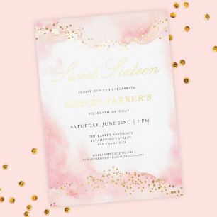 Elegant Pretty Pink Gold Glitter Sweet 16 Birthday