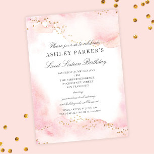 Elegant Pretty Pink Gold Glitter Sweet 16 Birthday Invitation