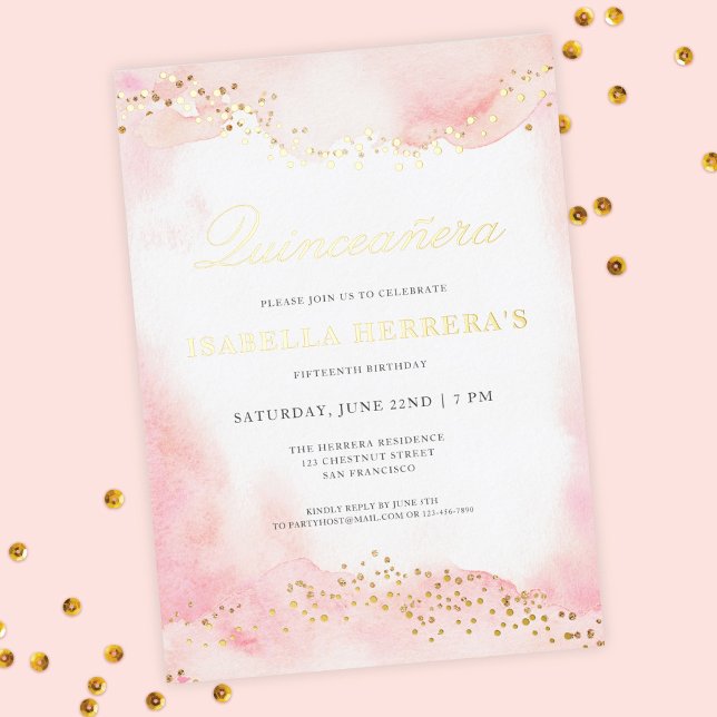 Elegant Pretty Pink Gold Quinceañera Birthday (Creator Uploaded)