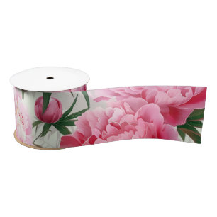 Elegant Pretty Pink Peonies Floral Holiday Satin Ribbon