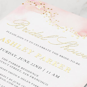 Elegant Pretty Pink Watercolor Bridal Shower Gold