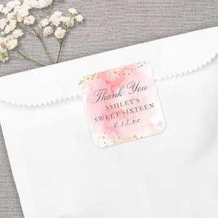 Elegant Pretty Pink Watercolor Party Favour Square Sticker