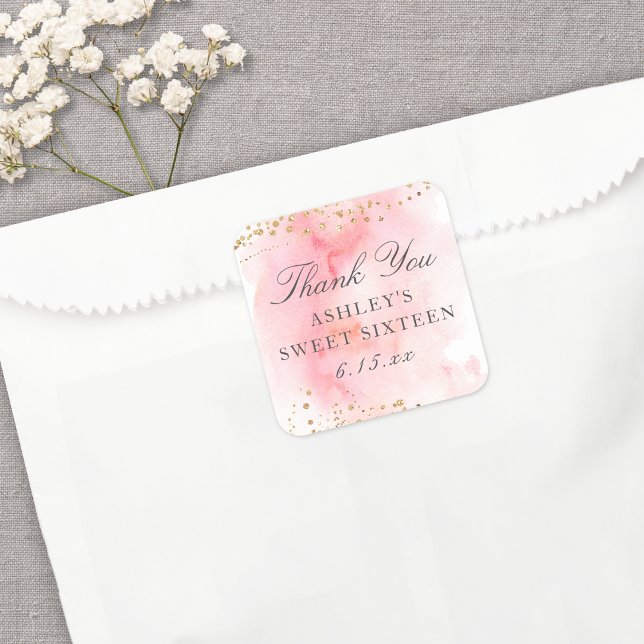 Elegant Pretty Pink Watercolor Party Favour Square Sticker (Creator Uploaded)