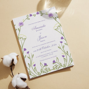 Elegant Pretty Purple Blue Floral Frame Wedding Invitation