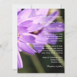 Elegant, pretty purple daisy flower summer wedding invitation