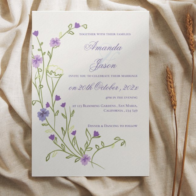 Elegant Pretty Purple Flower Frame Floral  Wedding Invitation (Elegant Pretty Purple Flower Frame Floral Wedding Invitation)